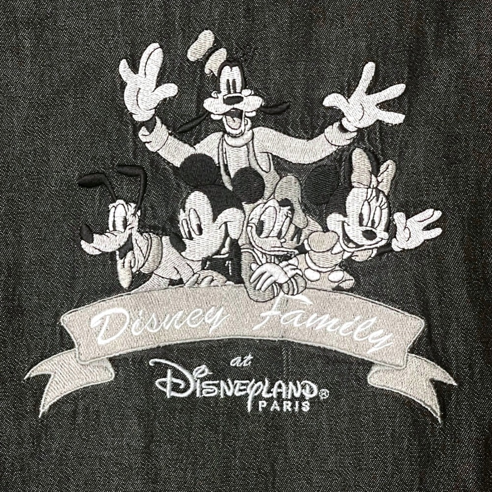 Vintage Disneyland Paris Mens Black Denim Button Down Shirt Embroidered Disney M